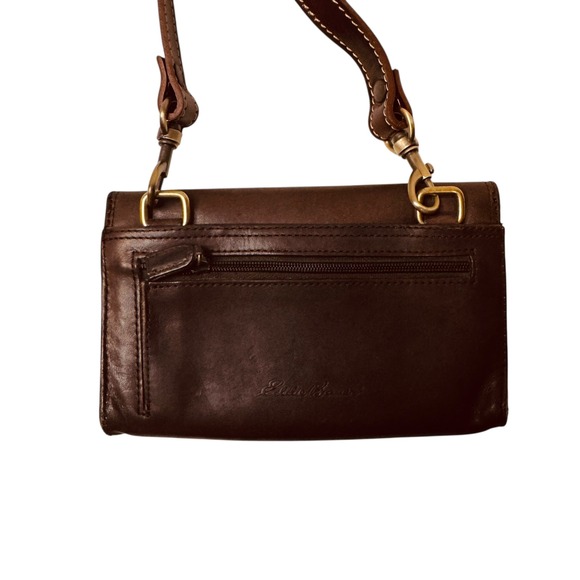 Vtg‎ Eddie Bauer Brown Leather Crossbody Wallet Purse Bag Small Clutch Metalic C - Picture 6 of 11